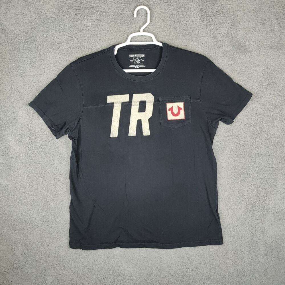 True Religion Pocket shirt Men's Extra Large Black Short Sleeve World Tour